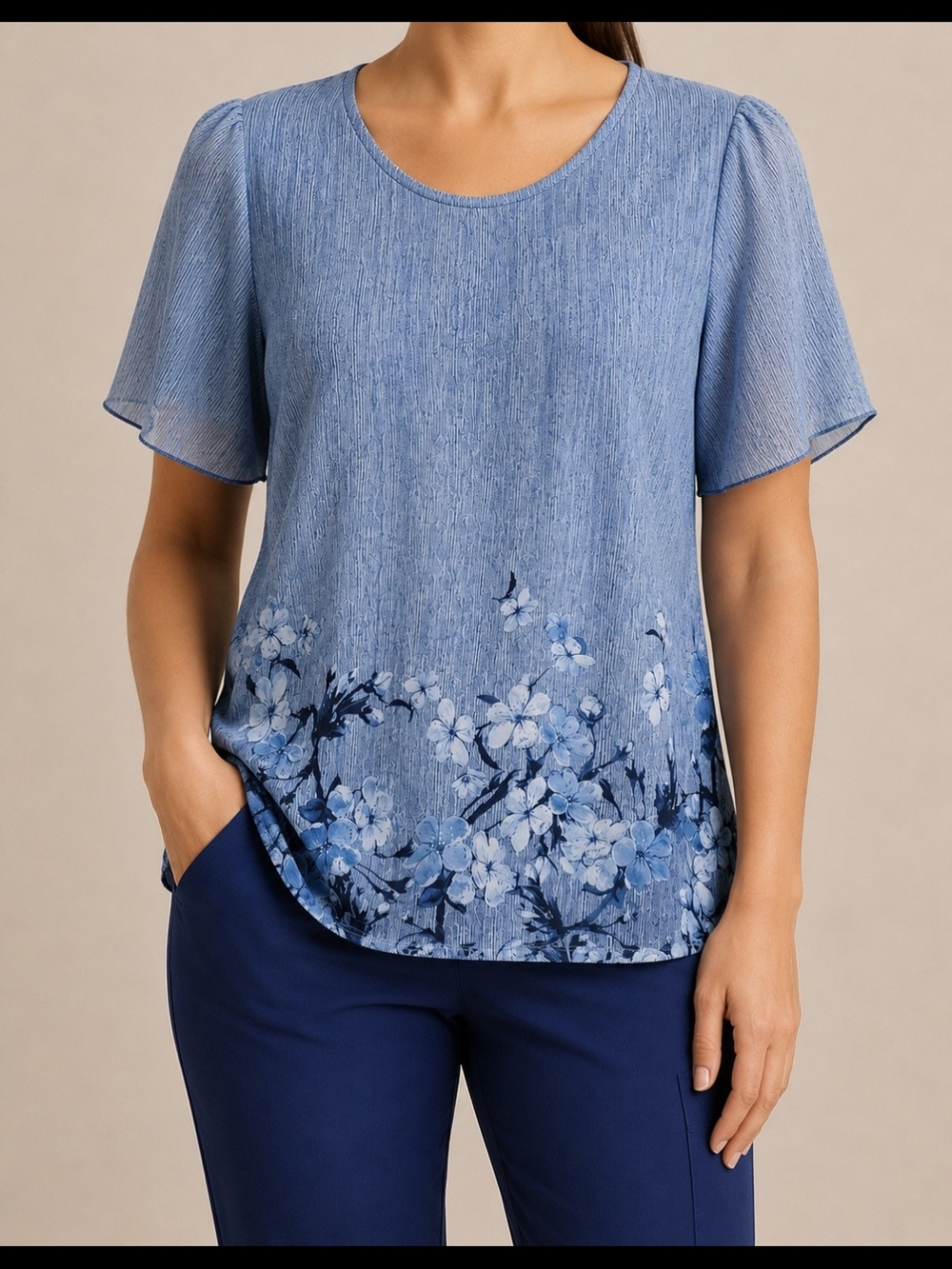 Ninedaily Floral Flutter Sleeve Tunic Top Women's Large